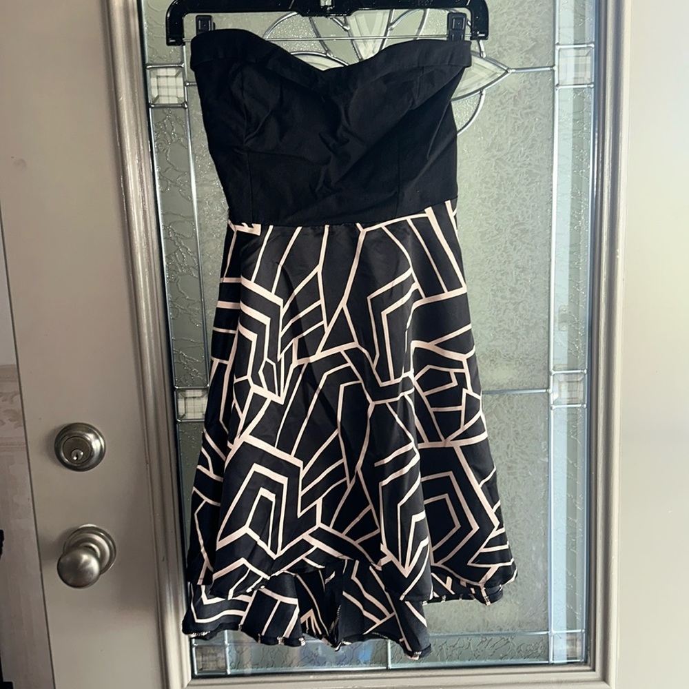 Strapless Charlotte Russe Black and Tan Design Dress, Size M
